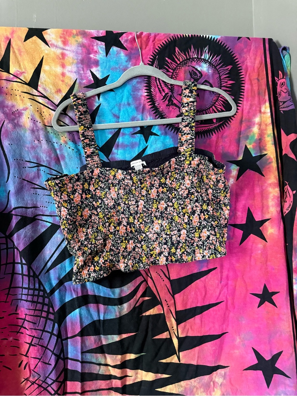 American Eagle Outfitters Black Floral Smocked Crop Top